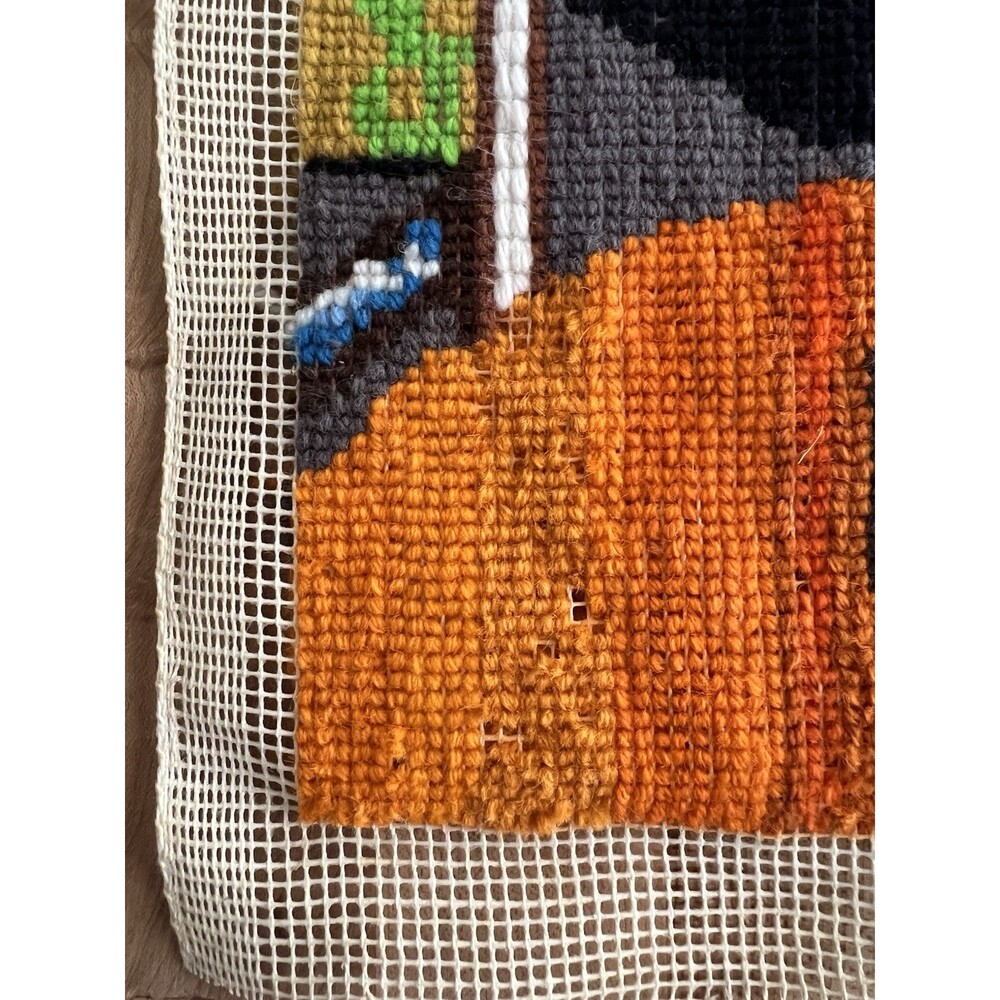 Vintage 60s 70s Completed Needlepoint Covered Bridge Small 10" x 10" - Picture 3 of 9